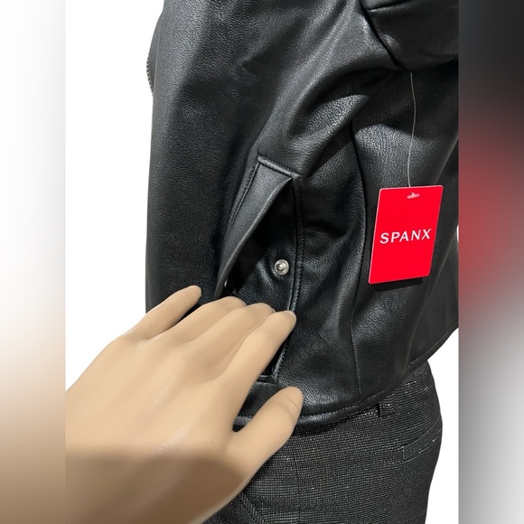 SPANX Womens Jacket Moto Faux Black Leather Size Small - Picture 9 of 16